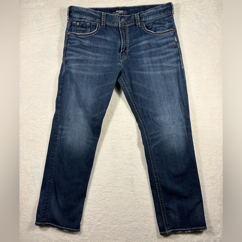 Silver Eddie Dark Wash Relaxed Fit Tapered Leg Men Jeans 38x 32 Western